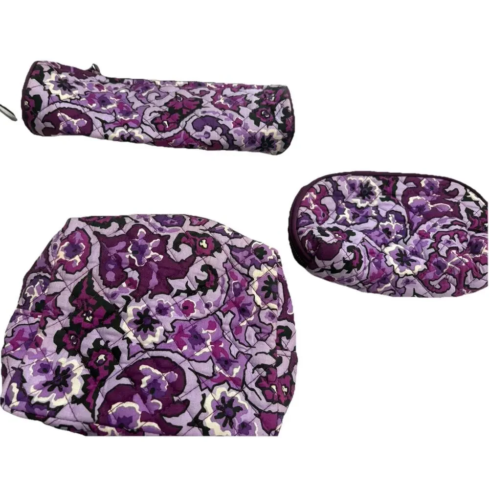 Vera Bradley Makeup Travel Set Of 3 in LILAC PAISLEY With Plastic Case